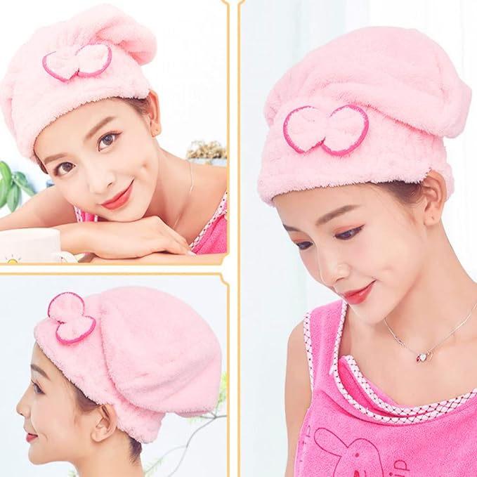 Microfiber Hair Drying Cap，Hair Drying Towel 3Packs,Super Absorbent Quick Dry Hair Turban for Girls and Women Drying Curly，Fast Drying Hair Turban Wrap Towels Shower Cap（Red Pink Yellow）