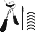 Eye Lash Curler with 6PCS Extra Replacement Strips, Professional Makeup Tool for Eyelashes, Easy & Comfortable to Grip and Use Metal Eyelash Curler(Color:Black)
