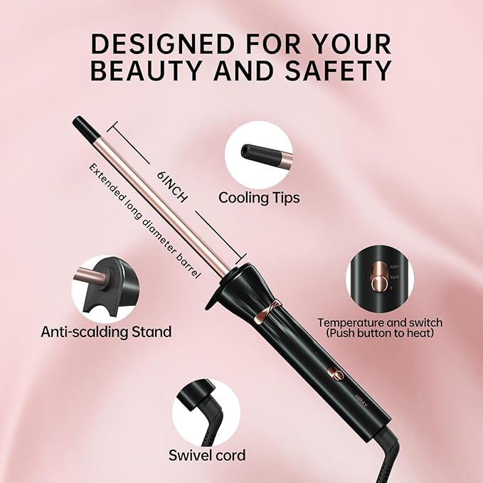 Hahahope 3/8 Inch Curling Iron,9mm Tiny Curling Wand,Ceramic Small Barrel Curling Iron with Adjustable Temperature,Fast Heating,for Short & Long Hair