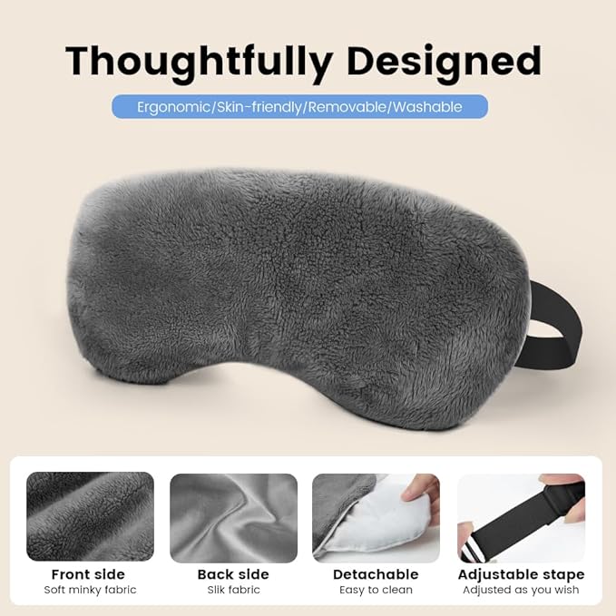 Microwave Heated Eye Mask, Steam Warm Compress for Dry Eyes, Work with Relieve, Blepharitis & Stye Treatment (Gray)