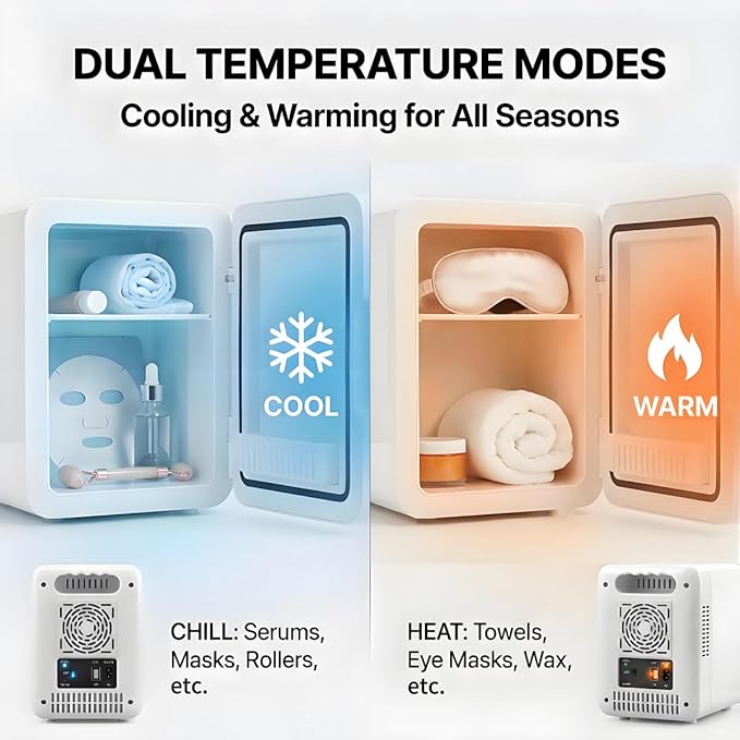 Lispin Mini Fridge for Bedroom, 4L Skincare Fridge with Dimmable LED Light Mirror for Dorm & Office, Portable Cooler & Warmer Small Compact Refrigerator for Skincare (White-4L（cold and warm）)