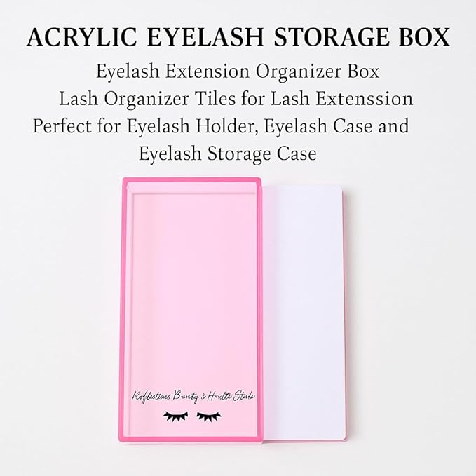 Acrylic Eyelash Storage Box - Eyelash Extension Organizer Box - Lash Organizer Tiles for Lash Extension - Perfect for Eyelash Holder, Eyelash Case and Eyelash Storage Case (pastel pink & white)
