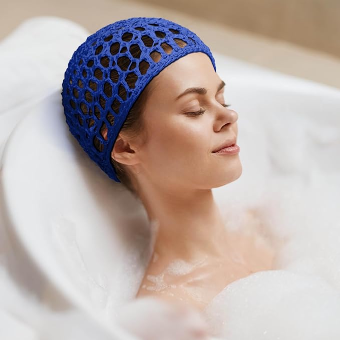 Geyoga 4 Pieces Mesh Crochet Hair Net Rayon Knit Snood Hat Thick Short Women Hairnet Snoods Cover Ornament for Sleeping (Royal Blue, Sky Blue, Rose Red,Pink)