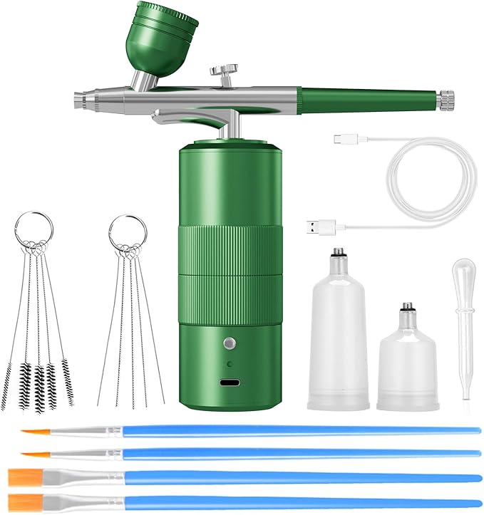 Airbrush Kit Portable Airbrush Air Brush Kit with Air Compressor Airbrush for Nails Airbrush Compressor High Pressure Nail Airbrush Machine Handheld Mini Air Brush Kit (green)