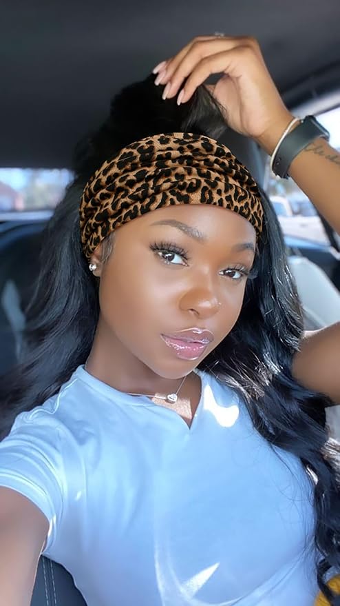 Huachi Wide Headbands for Women African Leopard Printed Head Bands for Women’s Hair Knotted Non Slip Headwrap Turban Sport Yoga Girls Bandeau Hair Accessories (Pack of 4)
