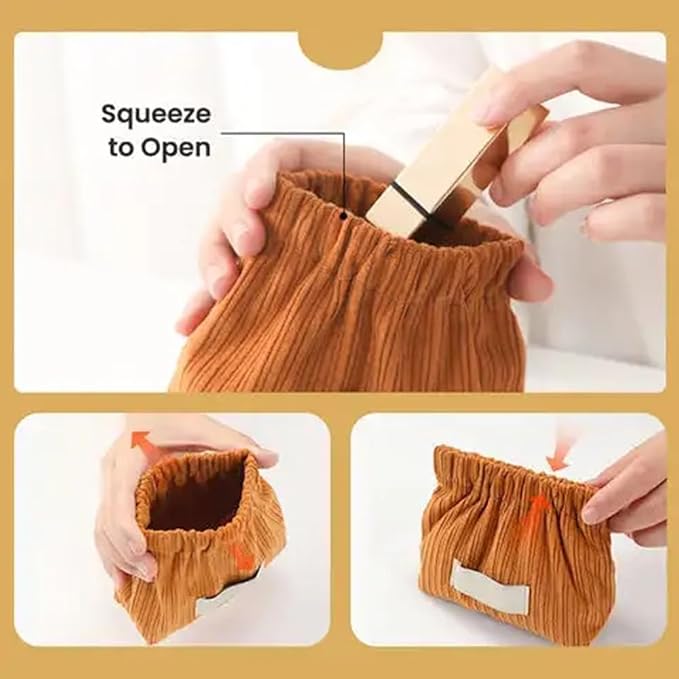 Corduroy Elastic Storage Bag, Portable Popper Organizer, Mini Makeup Bag,Ladies Lipstick Pouch, Large Capacity Wallet, Jewelry Small Objects Storage Organizer.