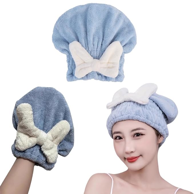 2 Pack Hair Drying Caps Microfiber Hair Towel Wrap Super Absorbent Quick Dry Turban Wet Head Towel Wraps for Bathing Bath Girls Women Swim Beauty Shower All Hairs Types and Lengths
