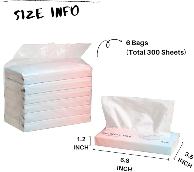 Car Tissue Refills 300 Sheets Facial Tissues Refills for Car Visor Tissue Holder, Travel Tissue Tubes Box Container Perfect Fit for Car Cup Holder