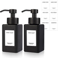 Black Foaming Hand Soap Dispenser 2 Pack,12oz/350ml Glass Foaming Soap Dispenser Set with Stainless Steel Pump, Square Refillable Foam Pump Bottles for Bathroom&Kitchen,Includes 6 Labels
