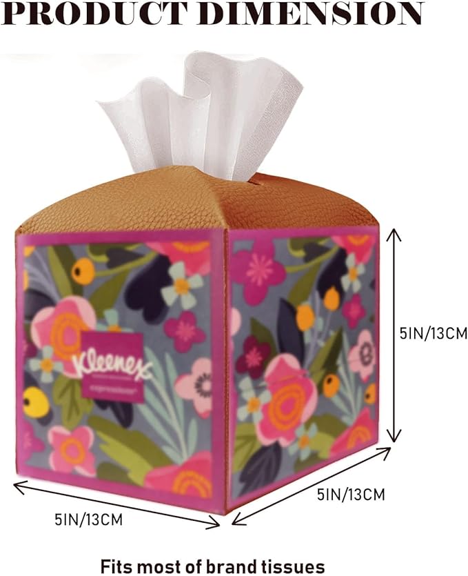 Tissue Box Cover Holder Square Tissue Cube Cover PU Leather Tissue Organizer with Bottom Belt for Bathroom, Tabletop, Car, Night Stands, Office, Home, Kitchen (1, Brown)