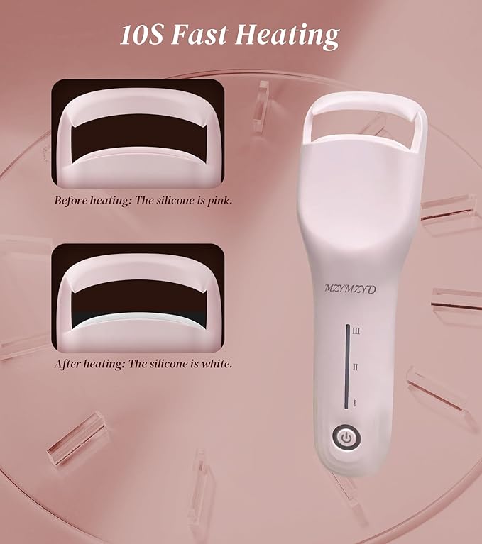 Heated Eyelash Curler, Eyelash Curlers with 3 Temp Settings, 10S Quick Heat-Up, 24H Long-Lasting Natural Curl, Type-C Recharge, Mini Electric Eyelash Curler for Women - Pink