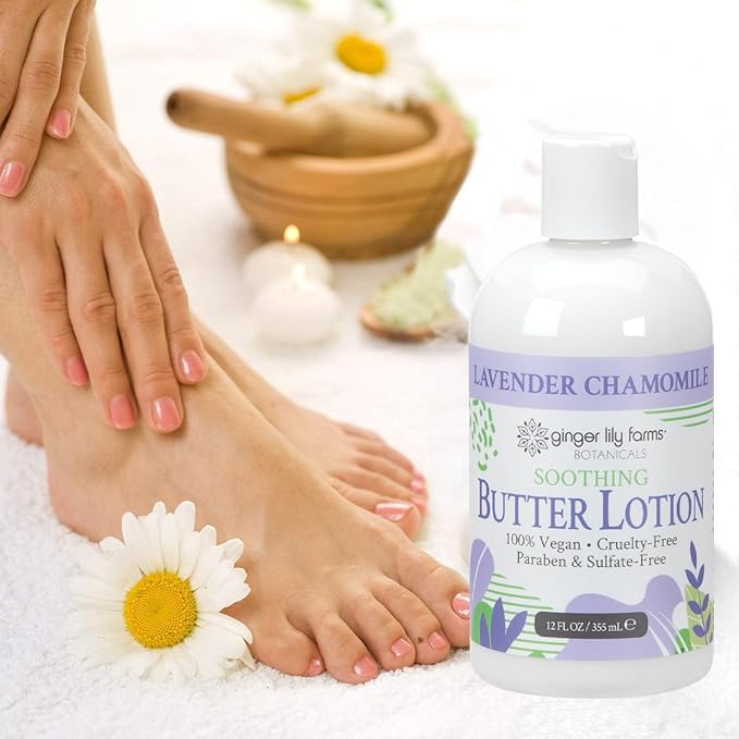 Ginger Lily Farms Botanicals Soothing Butter Lotion for Dry Skin, 100% Vegan & Cruelty-Free, Lavender Chamomile Scent, 12 Fl Oz (Pack of 6)