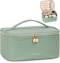 Prite Makeup Bag, Large Capacity Portable Travel Cosmetic Bag, Waterproof Makeup Organizer for Women with Handle and Divider (001 Green)