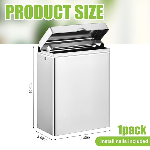 Tioncy 1 Pcs Sanitary Disposal Tampon Napkin Bathroom Receptacle Wall Mounted with Sanitary Receptacle Liner Frame Holder Stainless Steel Mini Bin Restroom Commercial Small Space (Natural Color)
