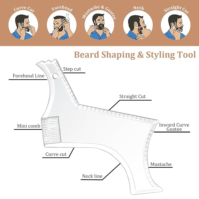 DUAIU 12Pcs Beard Shaper Tool Kit for Men Grooming, White Black Barber Pencil for Lineup Edging with Sharpener, Hairline Beard Guide Shaping Barber Comb Clipper Cleaning Brushes Hair Combs Set