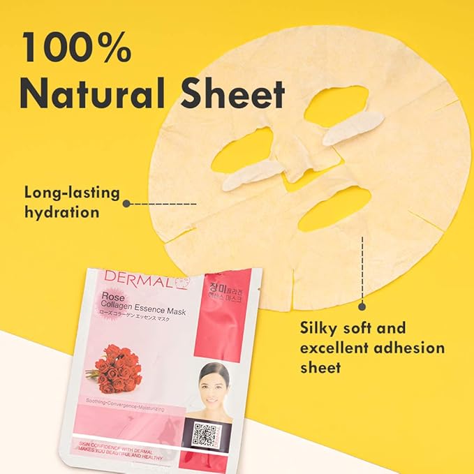 DERMAL Collagen Essence Sheet Mask 16 Combo Pack - 16 Days Daily Skin Therapy for Glow - Variety Gift Set - K-Beauty