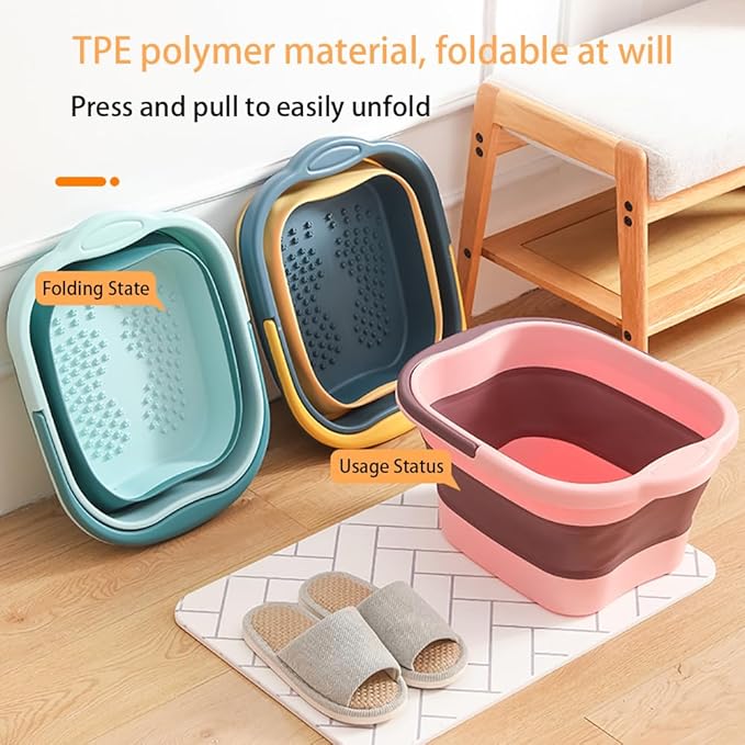 Collapsible Pedicure Foot Spa Bath Massager for Dry Cracked Feet, Feet Soaking Tub with Massage Acupoint, Pedicure Foot Soak Basin Plastic Bucket with Handle(White)