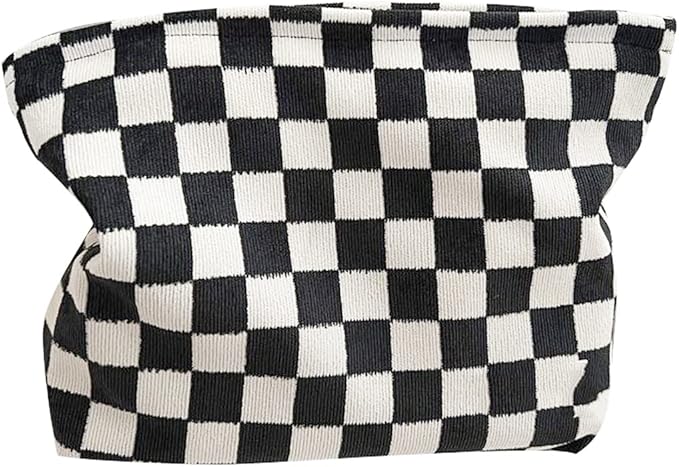 SxoSyo Cosmetic Bags for Women Makeup Bag Large Capacity Purse Travel Toiletry Zipper Storage Pouch Make Up Brushes Organizer for Gifts (Black, Chessboard)