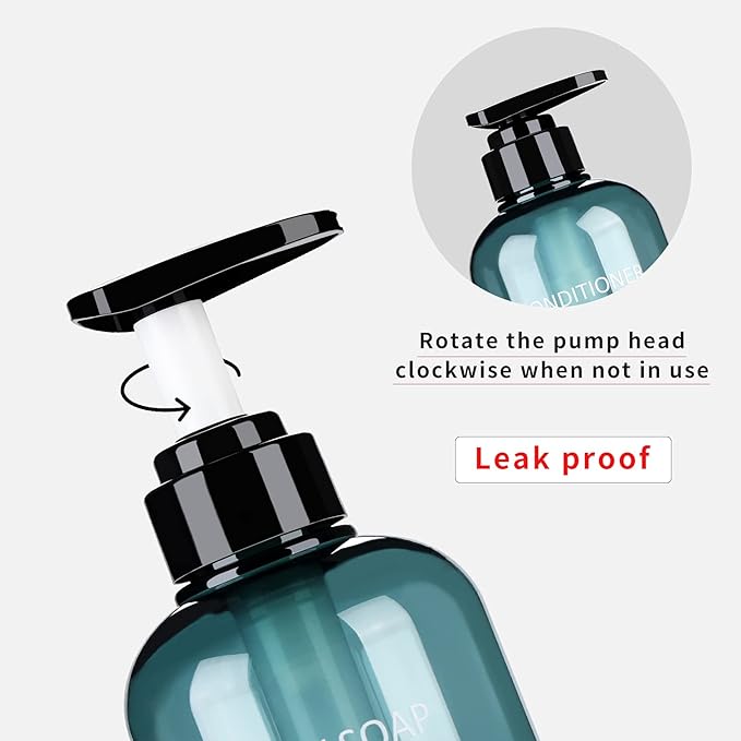 Shampoo and Conditioner Dispenser Bottles-3pcs 16.9oz Plastic Empty Refillable Pump Lotion Bottle Containers Set for Guest Bathroom Shower Body Wash, Reusable Cosmetic Labeled Bottles, Blue