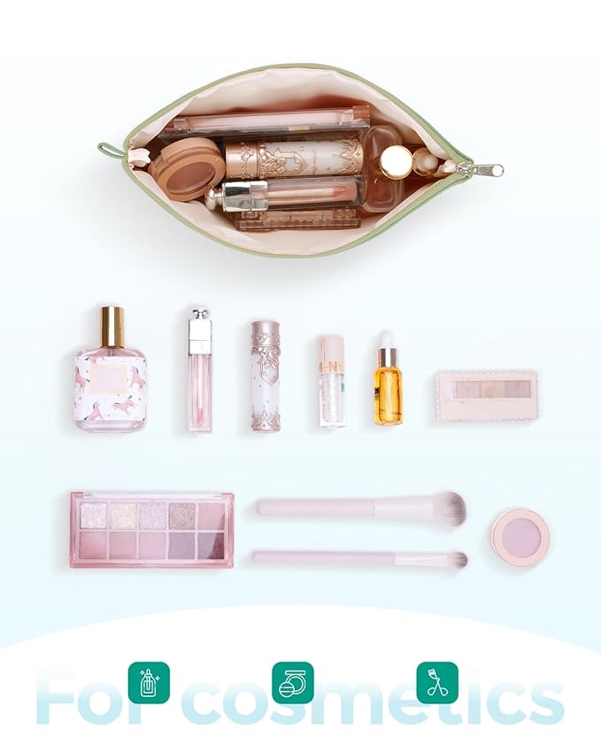 WANDF Cosmetic Bag for Women Makeup bag Organizer Mini Makeup Pouch for Purse Water Resistant Girls Gift(Pure Green)