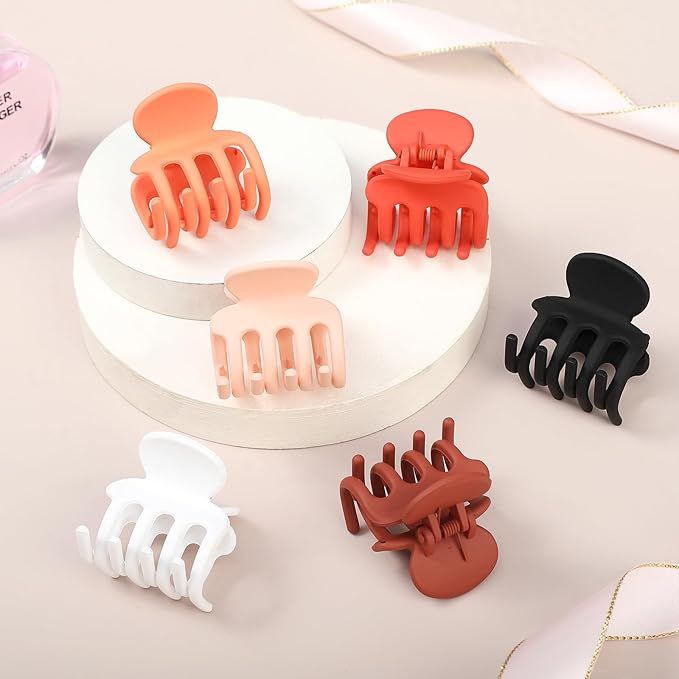 6 Pcs Hair Clips Small Claw Clips for Thin Hair Medium Matte Non-slip Hair Accessories for Women and Girls (Orange)