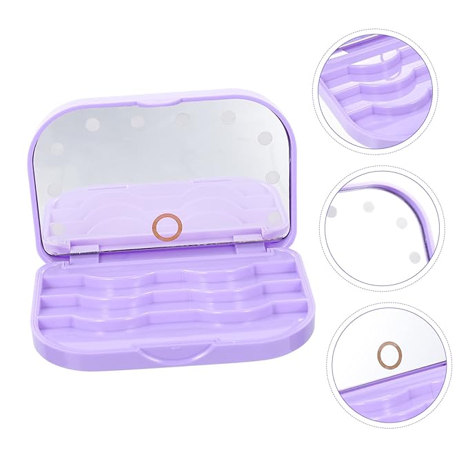 Portable LED Lash Tray Eyelash Storage Case with Mirror Lightweight False Eyelash Holder for Travel and Professional Use Compact Purple Box Organizer