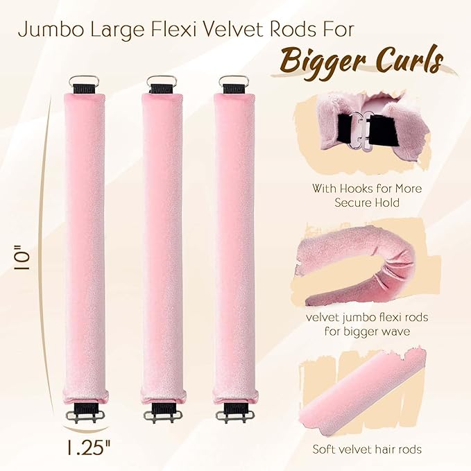 Heatless Hair Curlers, Satin Foam Rollers, Overnight Curling Rods for Long Hair, 5 Count (Pink)
