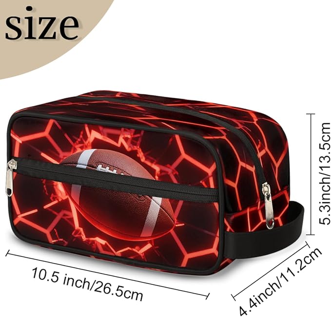 Futuristic Style American Football Toiletry Bag for Men Women, Cosmetic Makeup Bag with Handle, Travel Shaving Kit Organizer, Waterproof Portable Wash Bag for Gym Vacation Camping Sports
