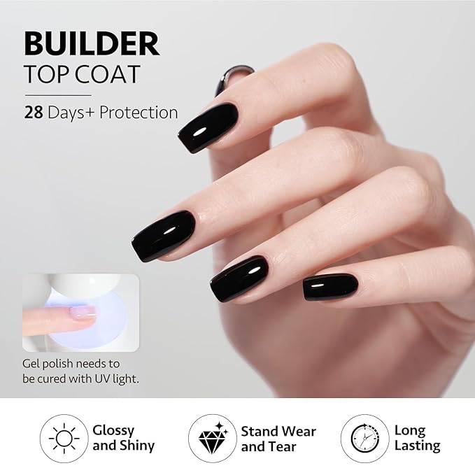 GAOY Builder Top Coat Gel, 16ml No Wipe Clear Rubber Top Coat for Gel Nail Polish, High Gloss Varnish for Long Lasting UV Light Cure Nail Art DIY
