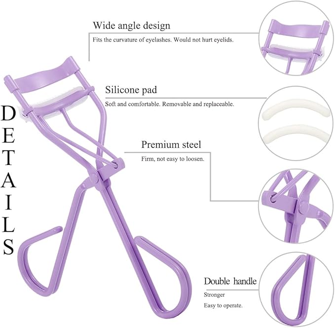 Uranian Eyelash Curlers with Built-in Comb Lash Curler with Comb Eyelash Curler with 2 Silicone Refill Pads Beauty Lash Curler Makeup Tool for Women and Girls
