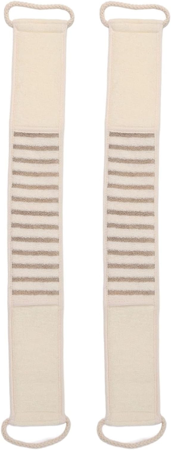 2pcs Linen Back Scrubber with Handles, Exfoliating Body Scrubber with Double Sided Texture, Foldable Portable Back Scrubber Strap for Deep Cleaning, Men Women Shower Back Scrubber for Home Bathroom