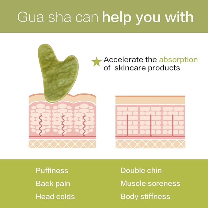 Gua Sha Facial Tools, Jade Guasha Tool for Face & Eye, Puffiness Reducing & Jawline Sculpting Face Stone Gua Sha Tools for Skin Care Woman GuaSha Stone Tool, Light Green