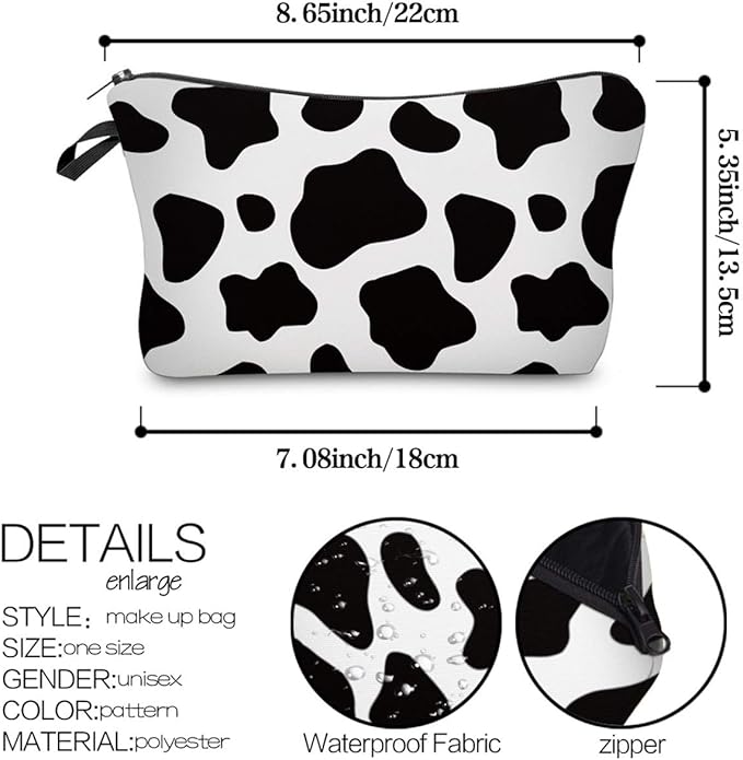 Deanfun Cosmetic Bag for Women Trendy Makeup Bags Organizer Travel Waterproof Toiletries Bag Accessories Cow Point Gifts (52558)