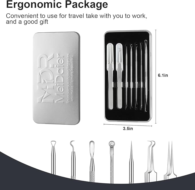 Pimple Popper Tool kit Blackhead Remover Comedone Extractor Kit with Box for Easily Remove blackheads, Acne, Blemishes, Whiteheads, pimples and Papules from the face and Bonus Gift -7pcs