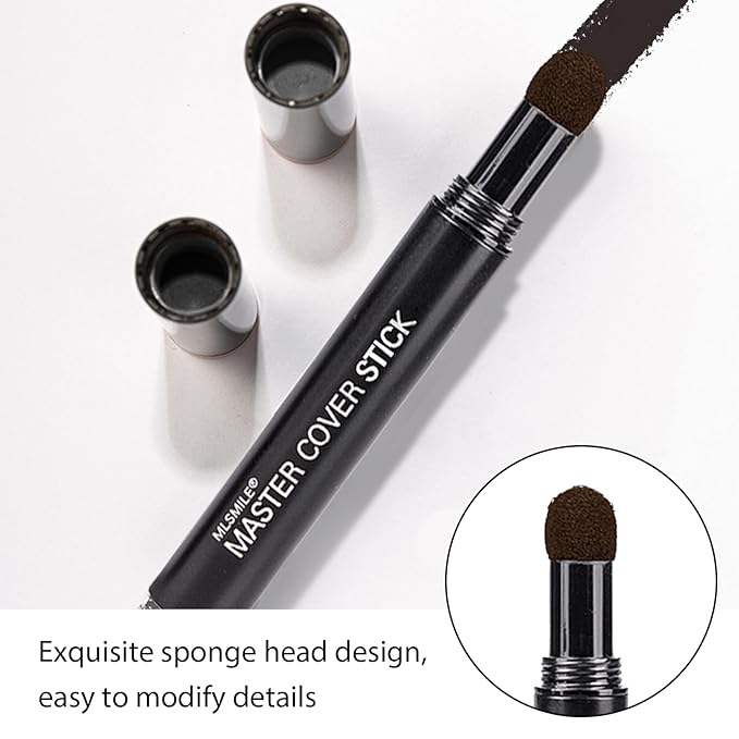 Root Touch Up Set - Hair Color Stick & Dye Pen, 2 Powder Shadows, Instant Gray Hair Coverage, Cover Hairline Precisely & Naturally, Portable Grey Hair Concealer for Men Women - Dark Brown
