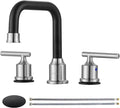 WOWOW 3 Hole Bathroom Faucet Widespread Bathroom Sink Faucet 8 inch, 3 Piece Vanity Tap with Drain, Brushed Nickel and Matte Black Tall Basin Tap 2 Handle