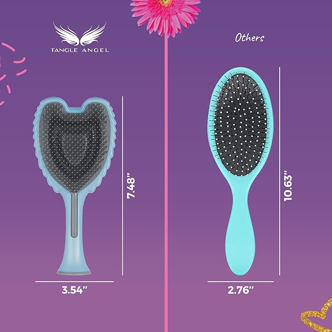 Detangling Hair Brush - Anti Static Angel Wing Hair Brush with Soft & Flexible Bristle for Straight & Wavy Hair - Tangle Angel Hair Detangler Brushes for Blow Drying & Shower - Two Tone Pink Blue
