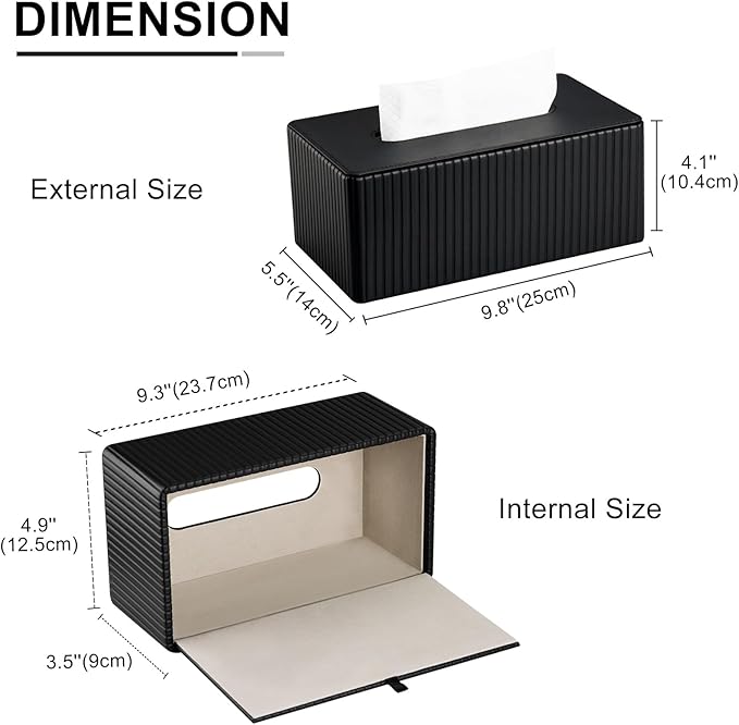 KINGFOM PU Leather Tissue Box Cover Rectangular Tissue Box Holder with Magnetic Bottom, Napkin & Facial Tissue Holder Dispenser for Home, Office for Standard 120-count/160-count (2-Ply) Black Stripe
