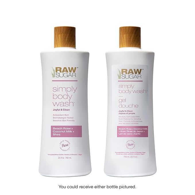 RAW SUGAR Simply Body Wash, Beach Rose + Coconut Milk + Shea (25 Fl Oz, Pack of 3) Sensitive Skin Bath Soap, Formulated without SLS/SLES & Parabens…