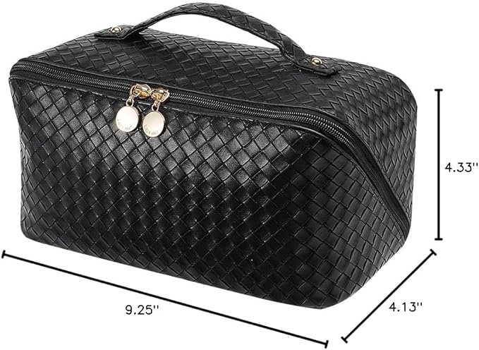 EACHY Travel Makeup Bag, Large Capacity Cosmetic Bag for Women, Waterproof PU Leather, Flat Open Portable Toiletry Bag for Skincare, Brushes & Travel Essentials