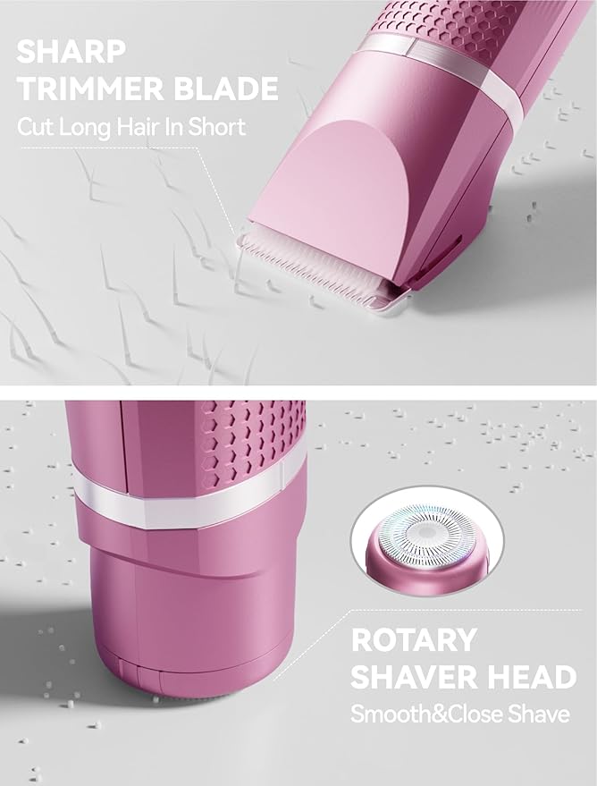 Pubic Hair Trimmer for Women-Unibono Bikini Trimmer, Replaceable 3-in-1 Electric Razors for Women, Electric Shaver in Poweverful Motor, Waterproof Personal Trimmer for Body Hair (Rose Red, RR-1)