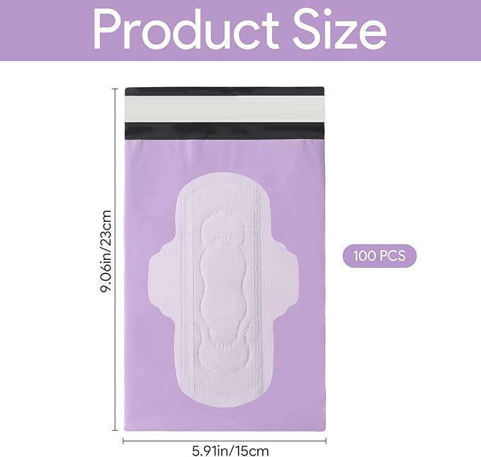 100 Pcs Sanitary Napkin Disposal Bags, Feminine Hygiene Period Bags for Tampons & Pads, Period Disposal for Teen Girls, Odor Blocker, Leak-Proof Sanitary Storage for Menstrual Products, Purple