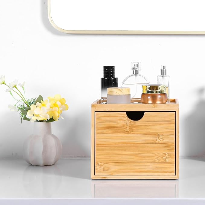 Bamboo Disposable Face Towel Holder Compatible with Clean Towel XL, Wooden Clean Towels Xl Container with Drawer, Facial Towels Storage Box for Bathroom Countertop
