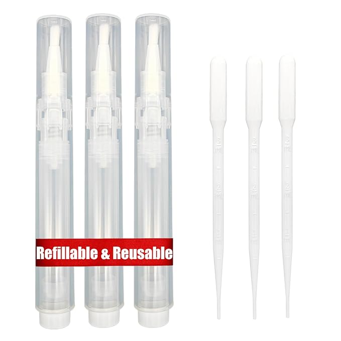 3-Pack 6ml Refillable Cuticle Oil Pens, Reusable Empty Nail Oil Pens Empty, Fillable Oil Applicator, Transparent Cosmetic Container (White)