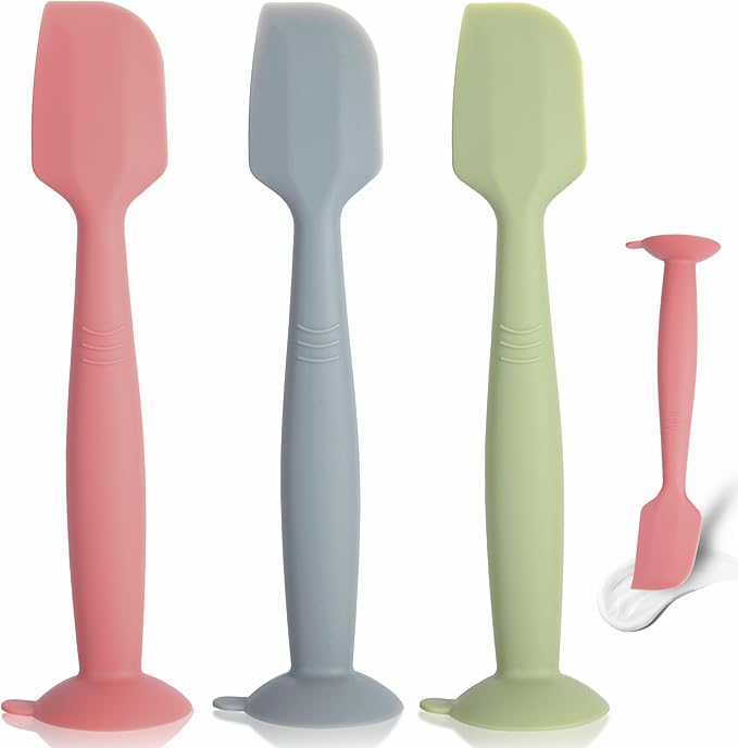 Diaper Spatula 3 Pack Baby Diaper Cream spatula Soft Silicone Baby Butt Paste Spatulas Brush Diaper Paste spatulas,Diaper Cream Applicator With Suction Base Full Size (Gray+Red+Green)