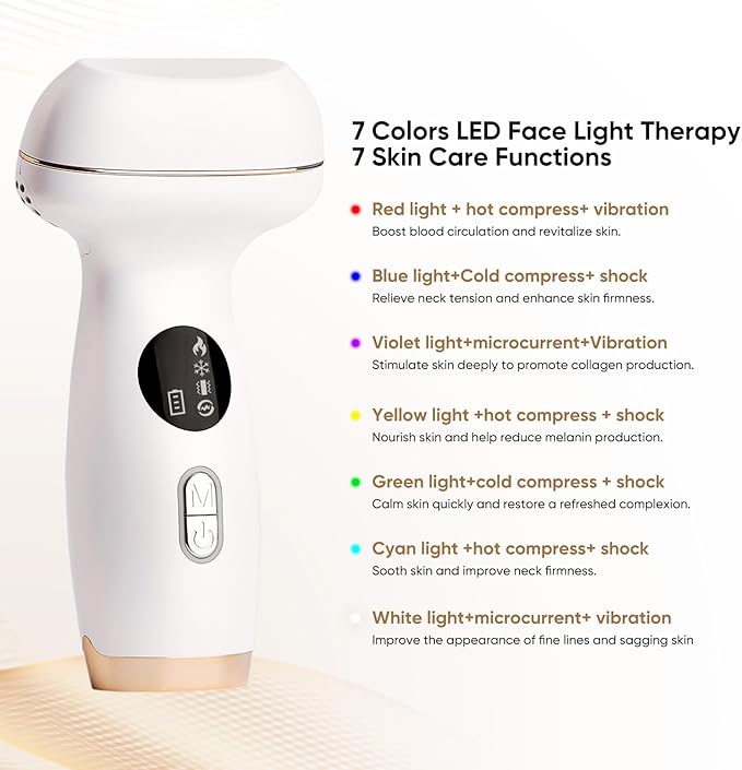 Microcurrent Facial Device with Red Light Therapy - 7-in-1 LED Sculptor & Hot Gua Sha for Face Neck Eye Firming, Depuffing & Double Chin Reduction