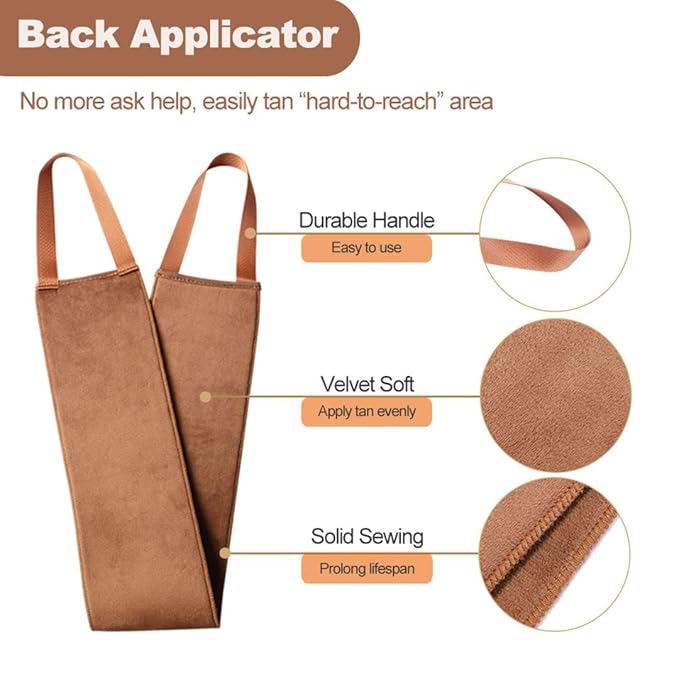 3-Pack Self Tanning Mitt Set Include Self Tanner Back Applicator with Velvet Soft Texture and Elastic Cuff Design - Perfect for Back, Legs & Full Body Application, Streak-Free Sunless Tanning at Home