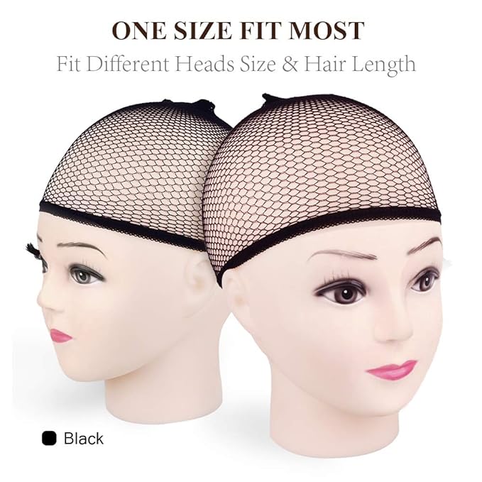 MORGLES 6PCS Wig Cap Non Slip, Black Mesh Net Wig Caps for Women Men, Weaving Hair Net Close End Fishnet