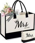 Mrs 2026 Bride Canvas Tote Bag, Gifts for Wedding BridalShower, mrs 2026 bag with Makeup Bag，Bachelorette Party, Bride to be Gifts, Miss to Mrs Bag,Christmas Personalized Bridesmaid Gift