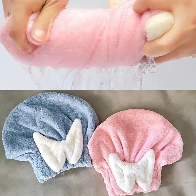 2 Pack Hair Drying Caps Microfiber Hair Towel Wrap Super Absorbent Quick Dry Turban Wet Head Towel Wraps for Bathing Bath Girls Women Swim Beauty Shower All Hairs Types and Lengths